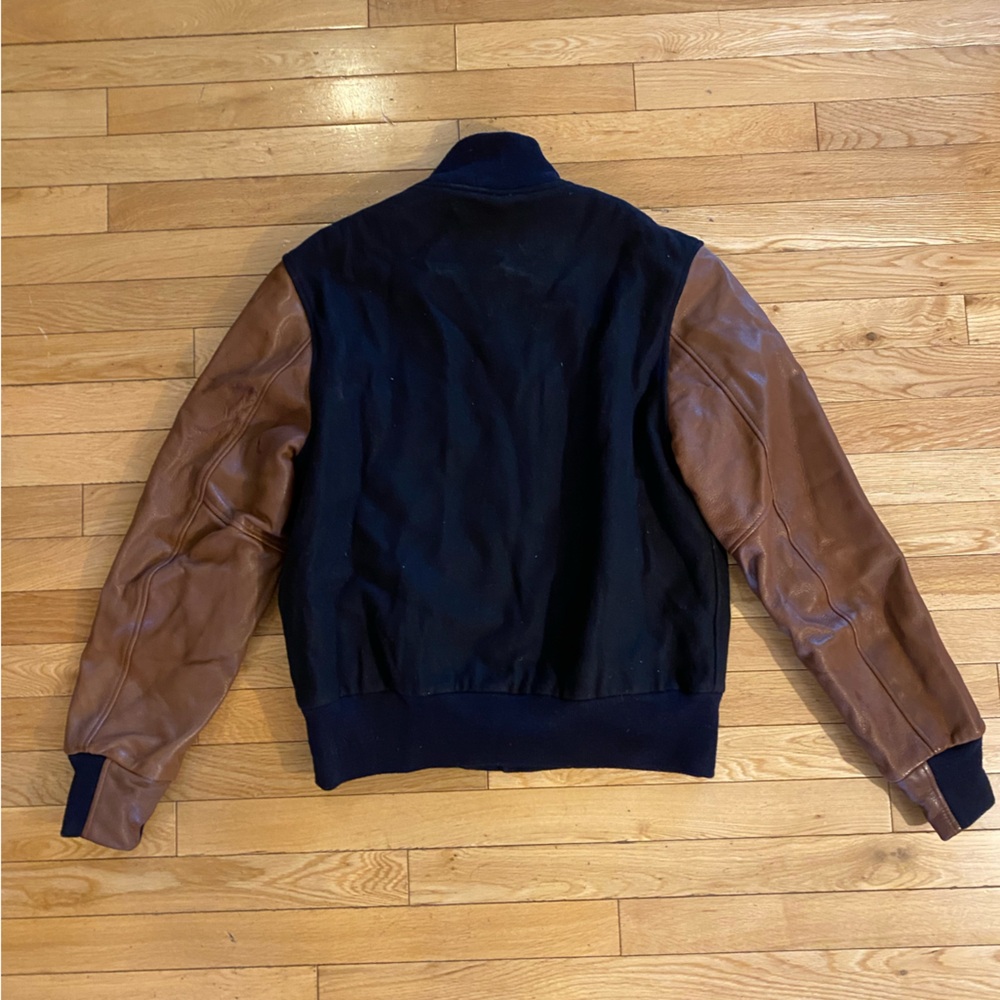 Golden Bear Navy Wool and Brown Leather Varsity Jacket Made in USA Size M - Picture 2 of 5